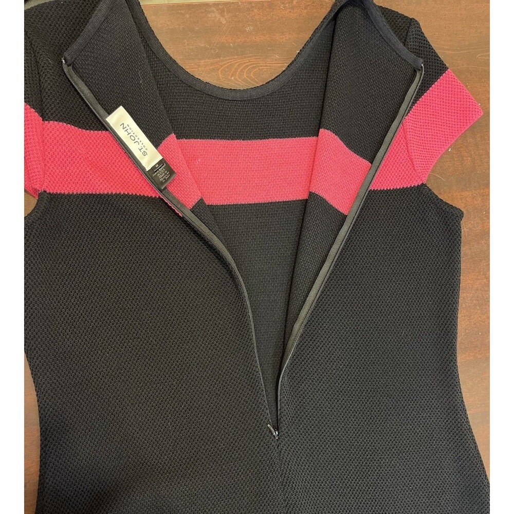 St. John PF13 Black/Pink Color Sz 10 Block Knit Cap Sleeve Sheath Dress - Picture 8 of 14